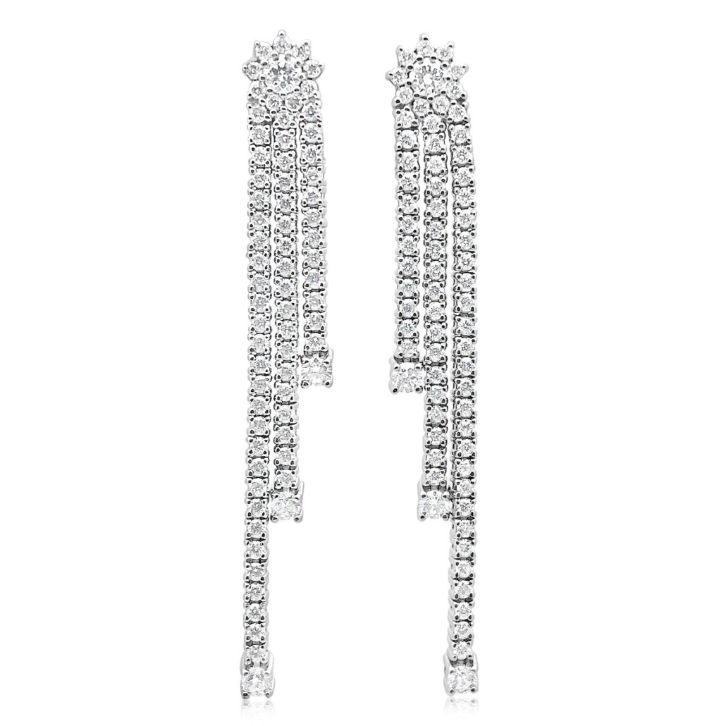 18K White Sunflower And Trailing Dangles Diamond Earrings 1189-24