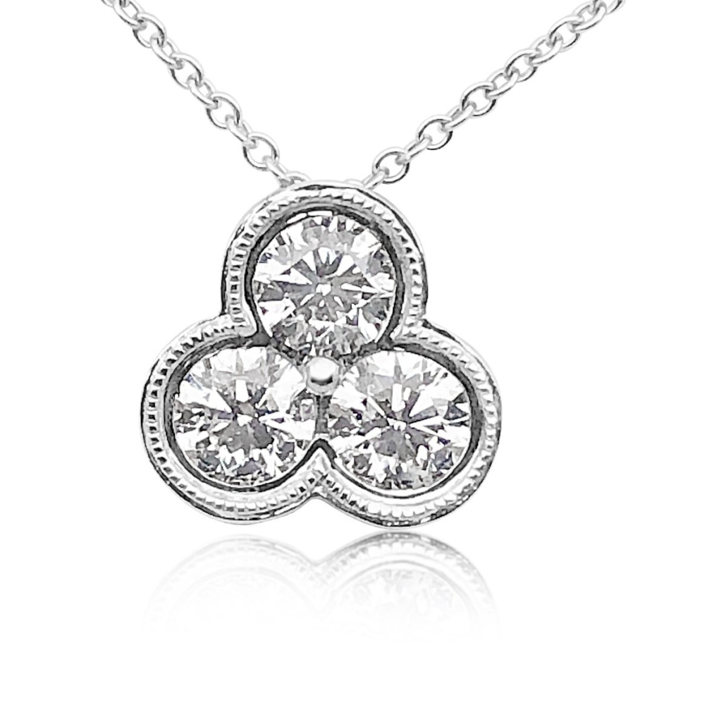 Three’s Company Classic Milgrained Three Stone Cluster Pendant 1173-32-7517