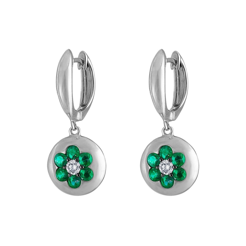 Emerald & Diamond Floral Dangle Earrings 1322-24 7524