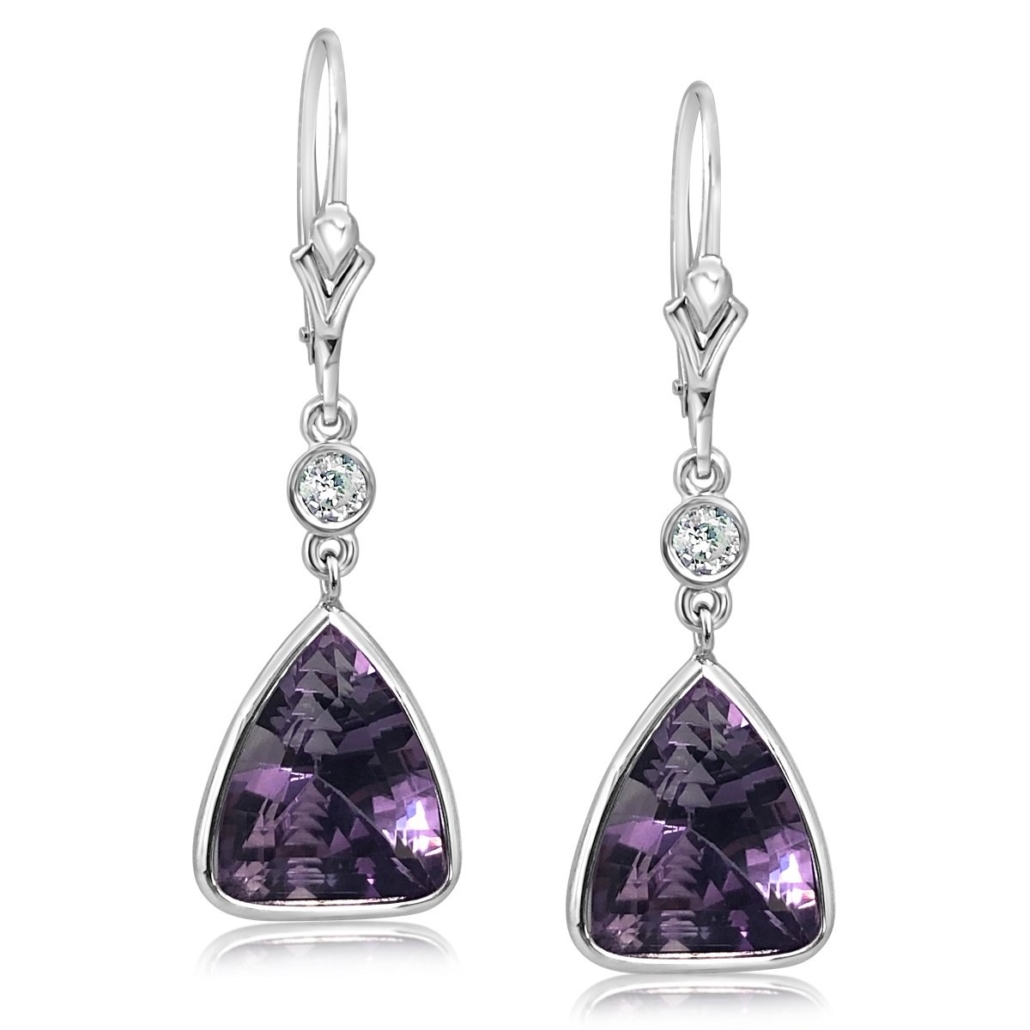 Hand Made White Gold Amethyst & Diamond Drop Earrings 1341-24 7543