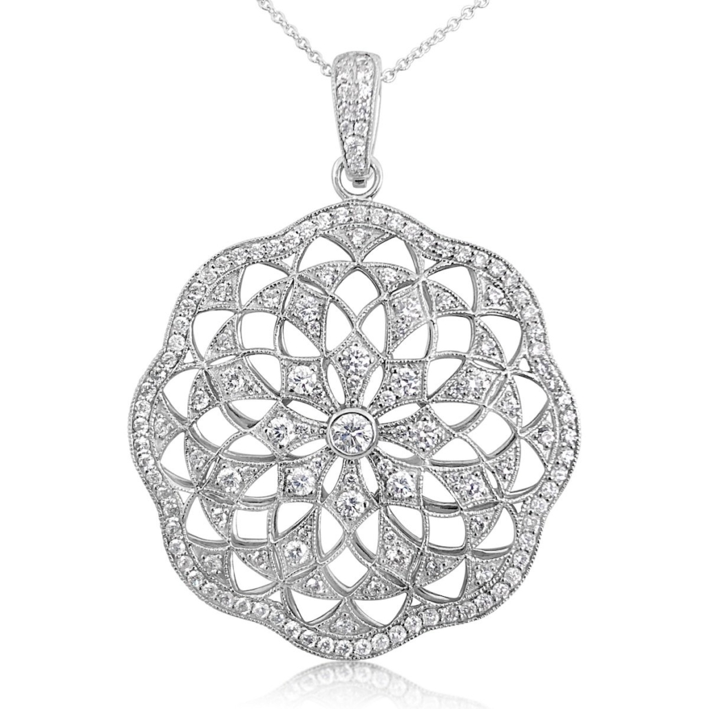 14K Gold Scalloped Diamond Medallion Pendant 1698-32 6932