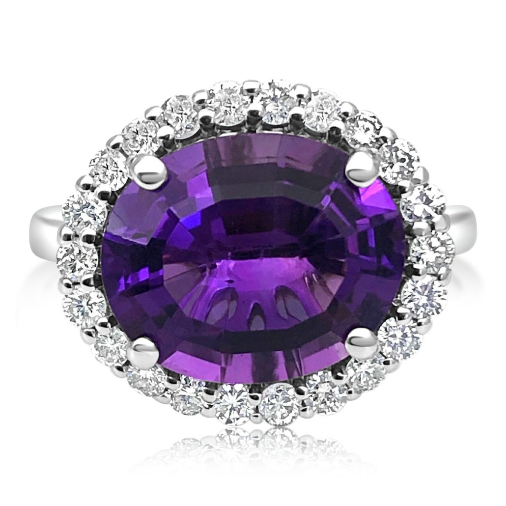 Amethyst and Diamond Halo Ring 1206-13