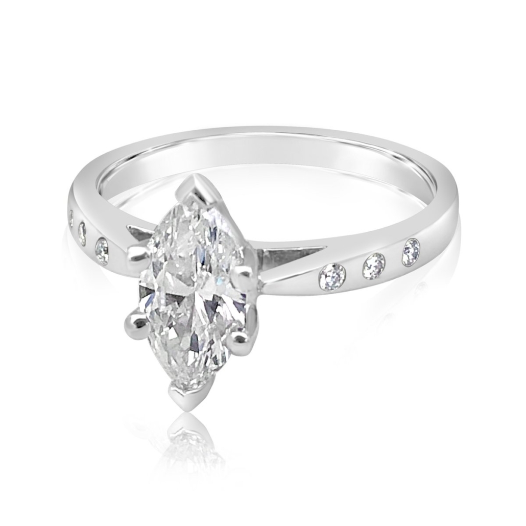 Vanessa,  Marquise Cut Diamond and Platinum Custom Engagement Ring.  1238-11 7577