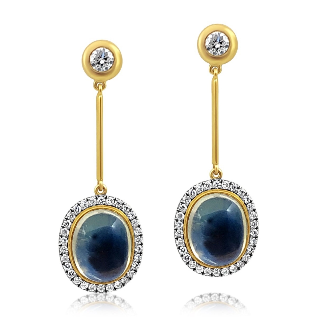 Moonstone Halo Dangle Earrings 1294-24