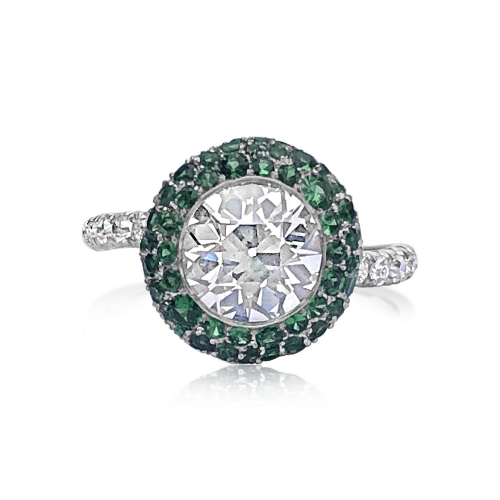 Platinum Diamond & Green Tsavorite Cocktail Ring 1295-13 / 7638-13