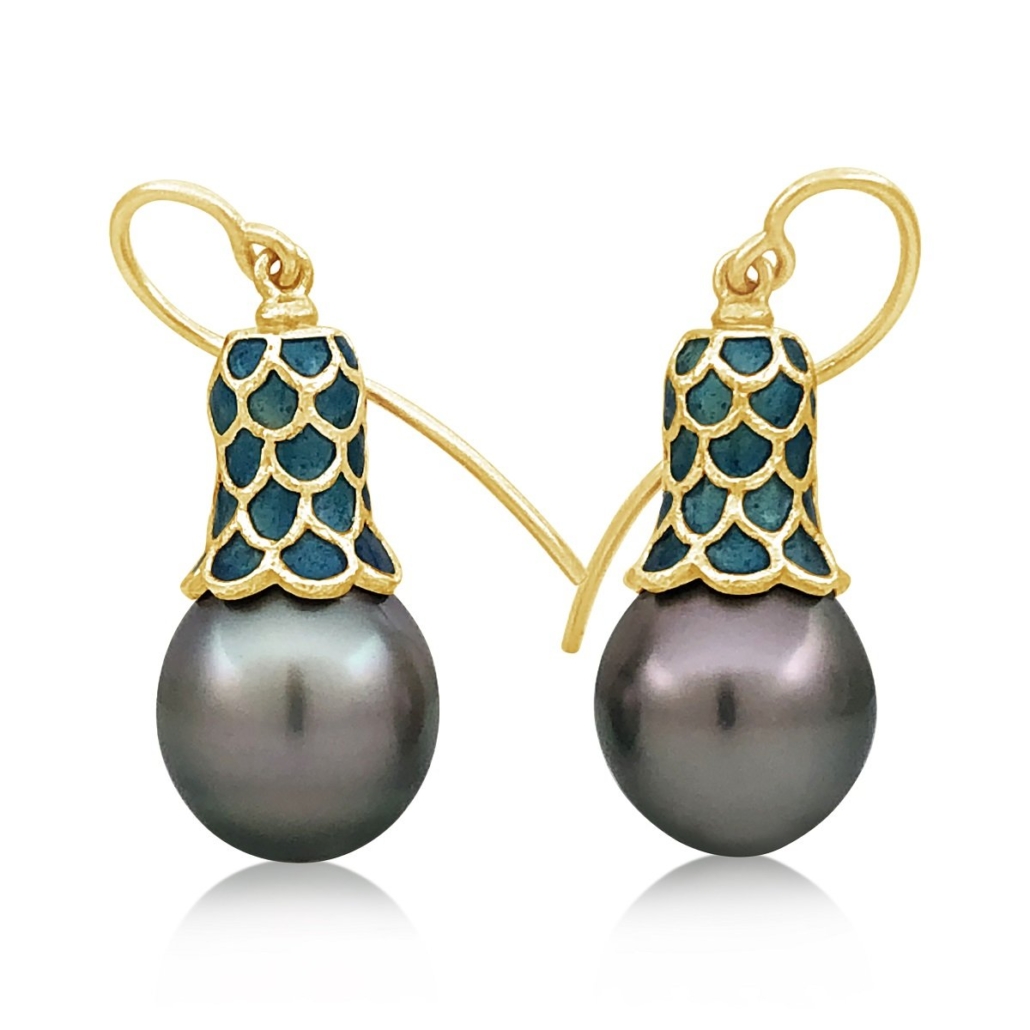 Lono’s Dangling Tahitian Pearl Earrings 1303-24 / 7646-24