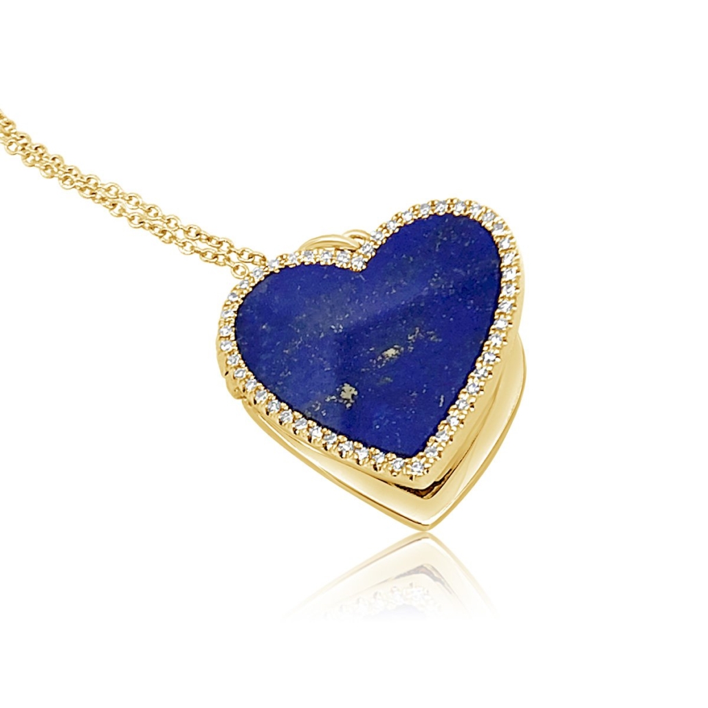 Heart Shaped Lapis & Rose Gold Locket Surrounded by Diamonds 1309-32 7652-32