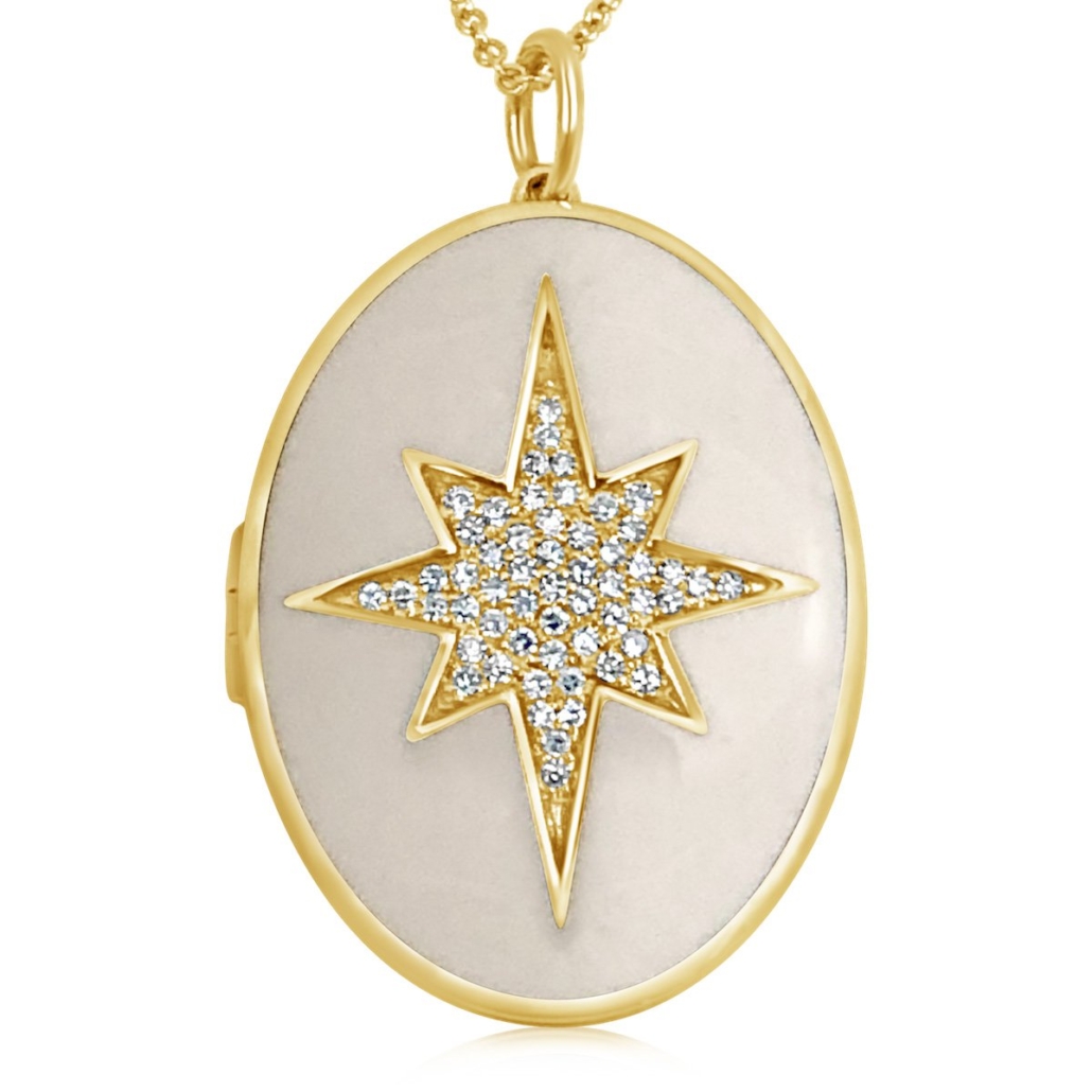 “Close to My Heart” White Enamel Locket with Diamond Studded Star 1310-32 7653