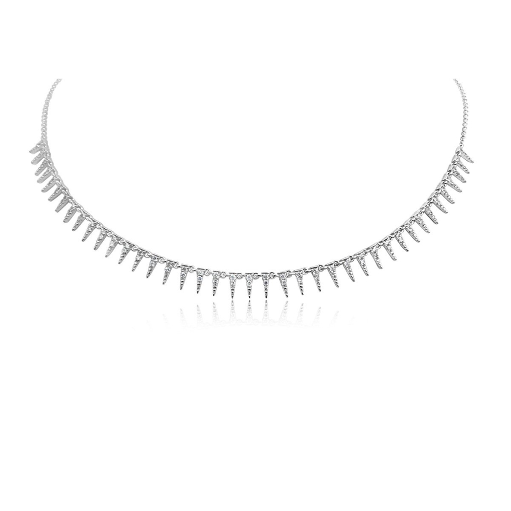 14K White Gold Diamond Spiked Choker, Adjustable to 18″ 1311-43 7654