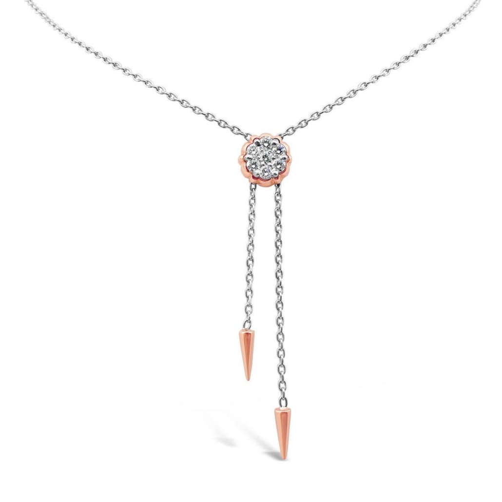 Two-Tone Diamond Buttercup Slide Necklace 1800-43