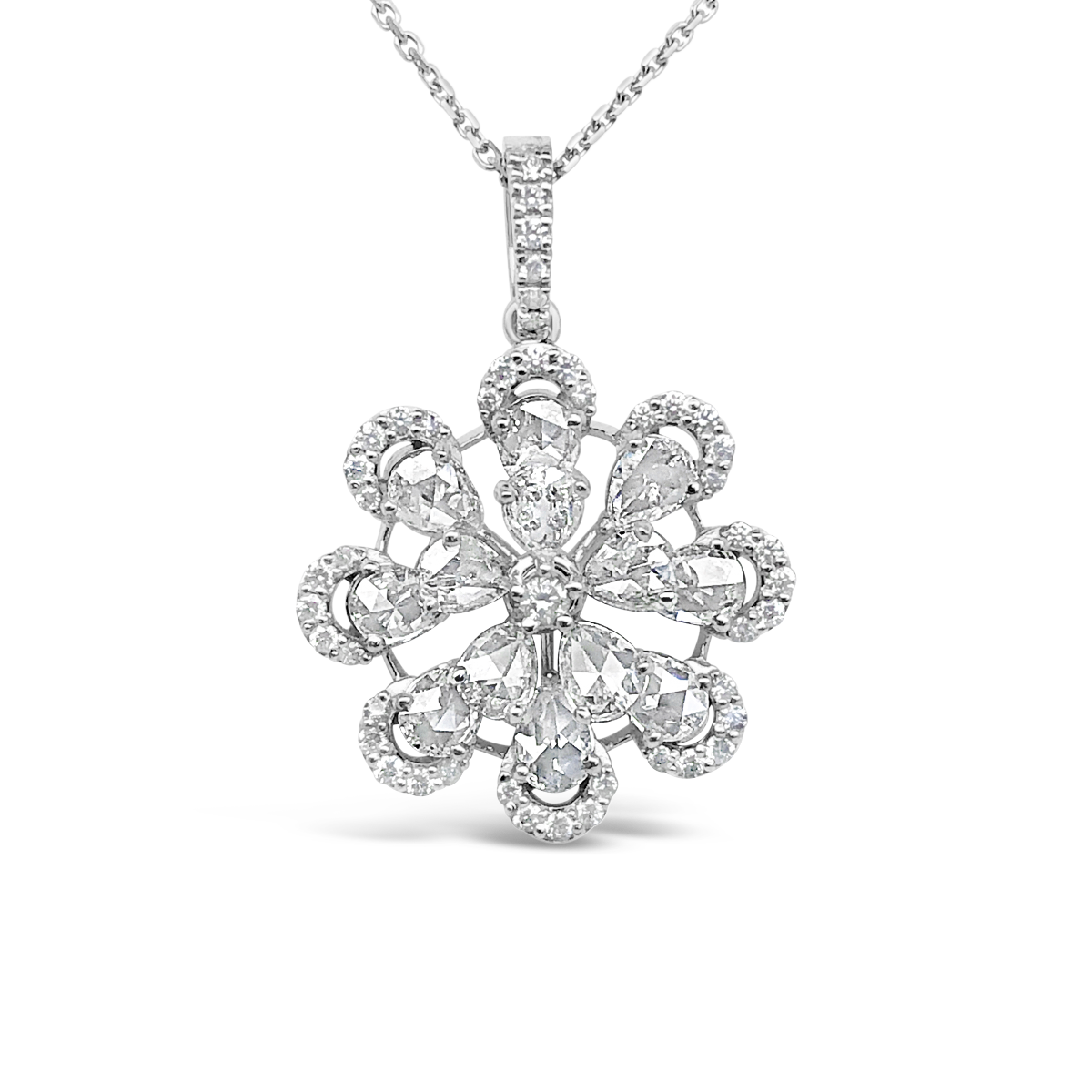 Sparkling Petals: 8-Petal Rose & Round Cut Diamond Flower Pendant