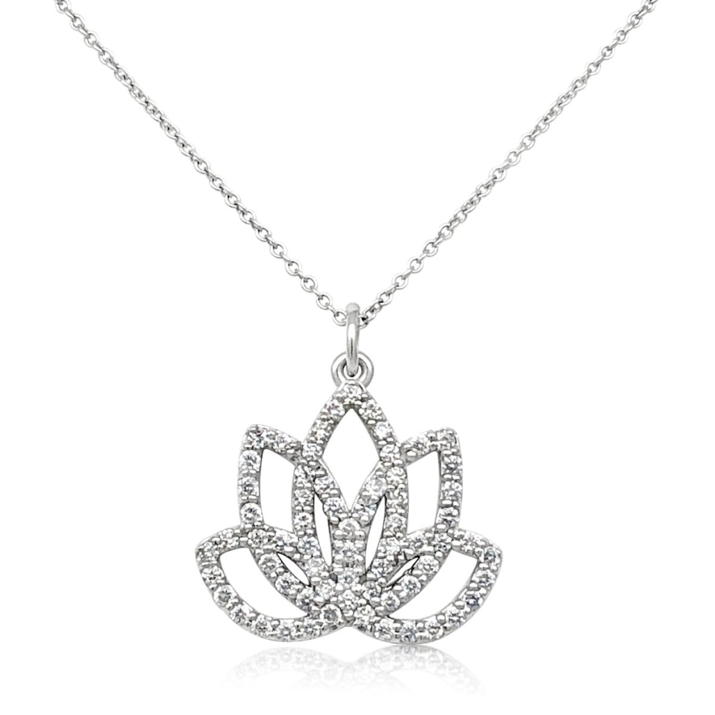 White Gold & Diamond Lotus Flower Pendant with Chain 1816-32
