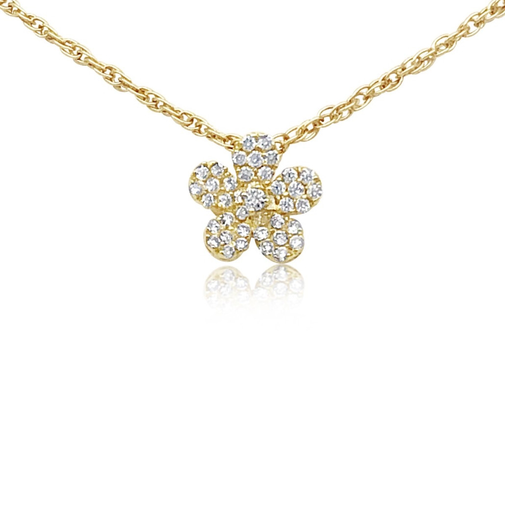 Five Petal Yellow Gold & Diamond Pendant with Chain 1819-32