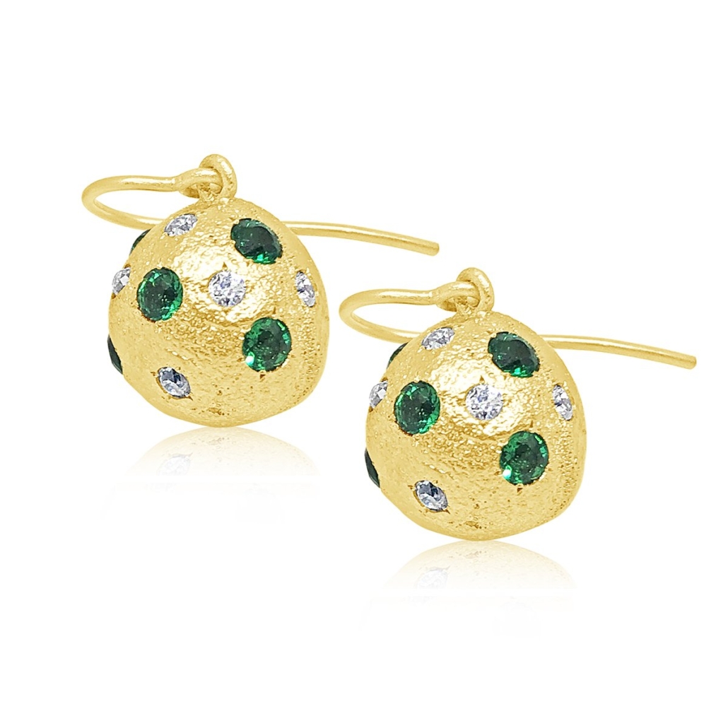 Diamond and Emerald Golden Nugget Earrings 1285-24 / 7627-24