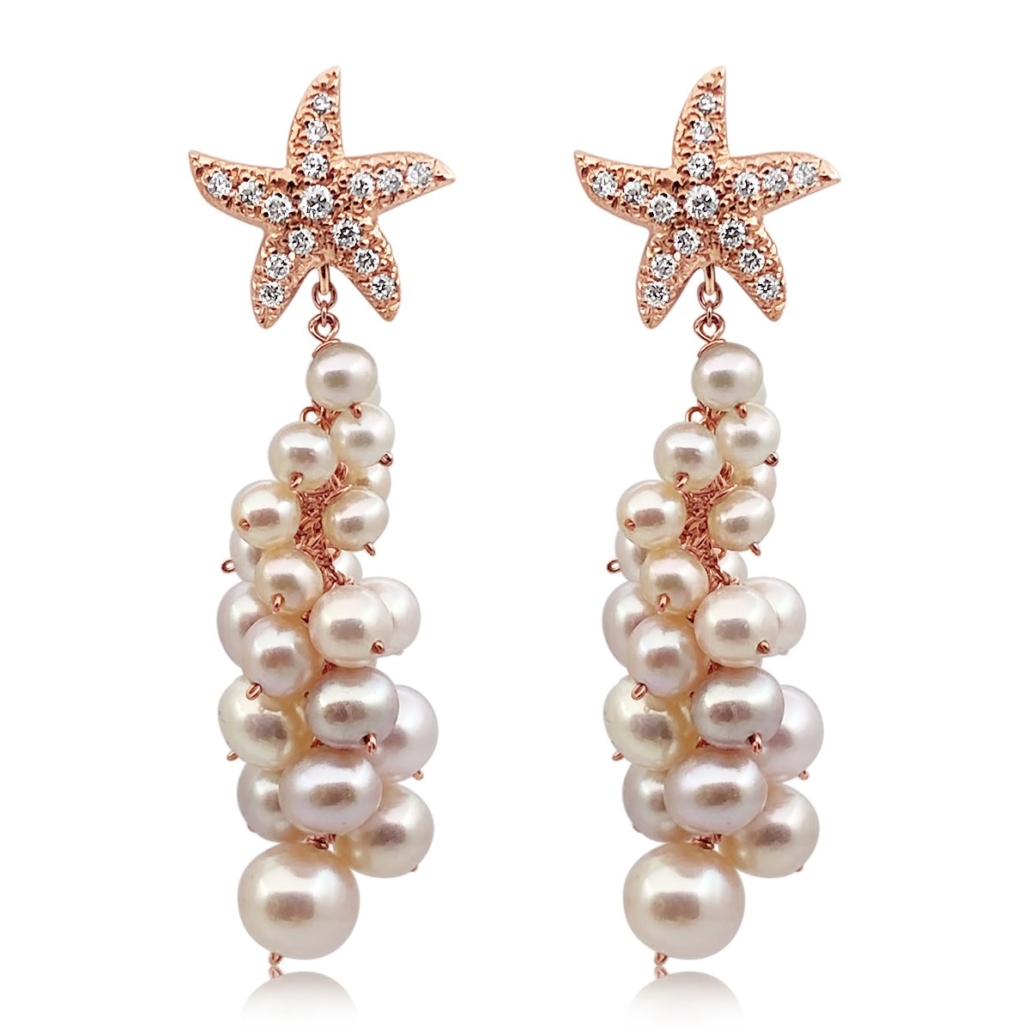 Dangling Diamond & Pearl Starfish Earrings 1308-24