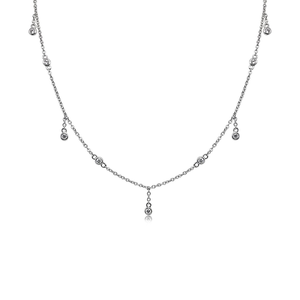 14K White Gold Dangle and Station Diamond Necklace 1867-43