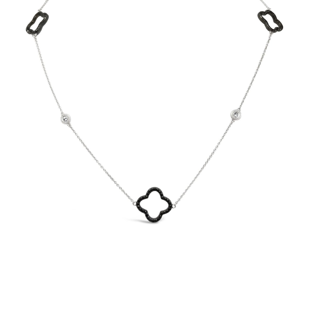 Black & White Opera Length Diamond Trefoil Necklace 1033