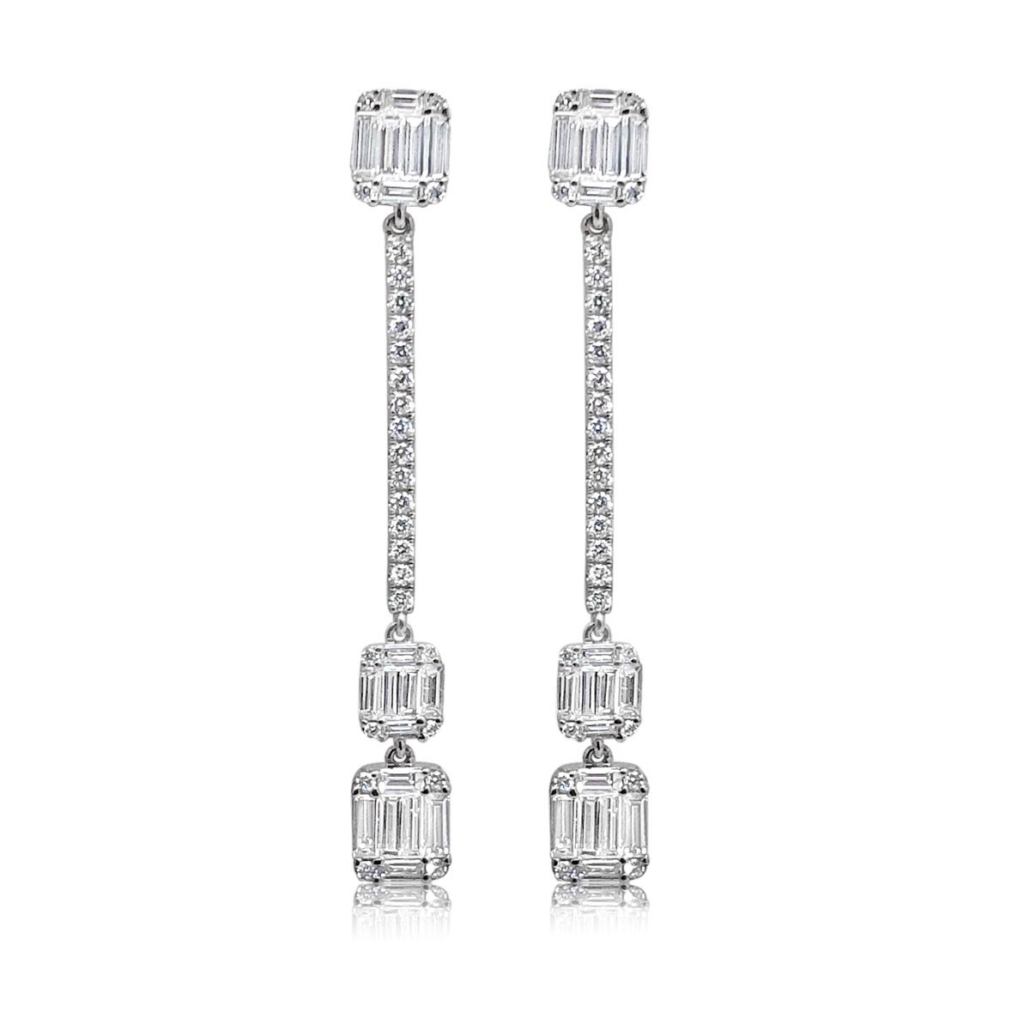 18K White Gold Emerald Cut Hanging Earrings 1887-24
