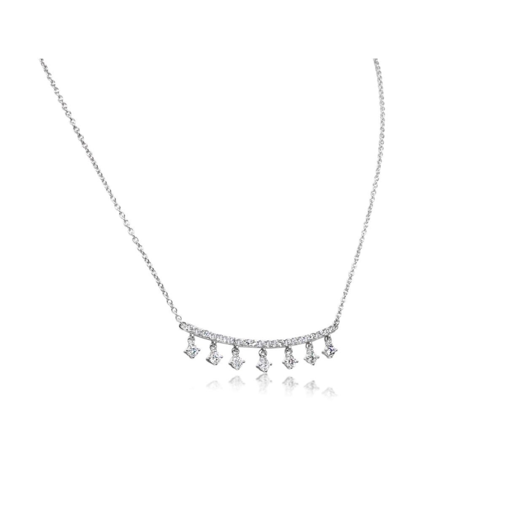 14K White Gold and Diamond Curved Bar Necklace 1892-43
