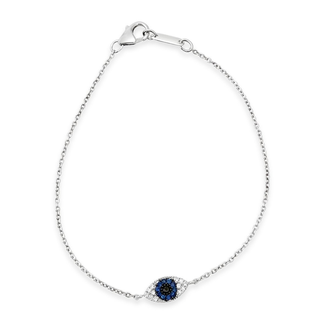 14K White Gold Diamond & Sapphire Evil Eye Bracelet 1896-52