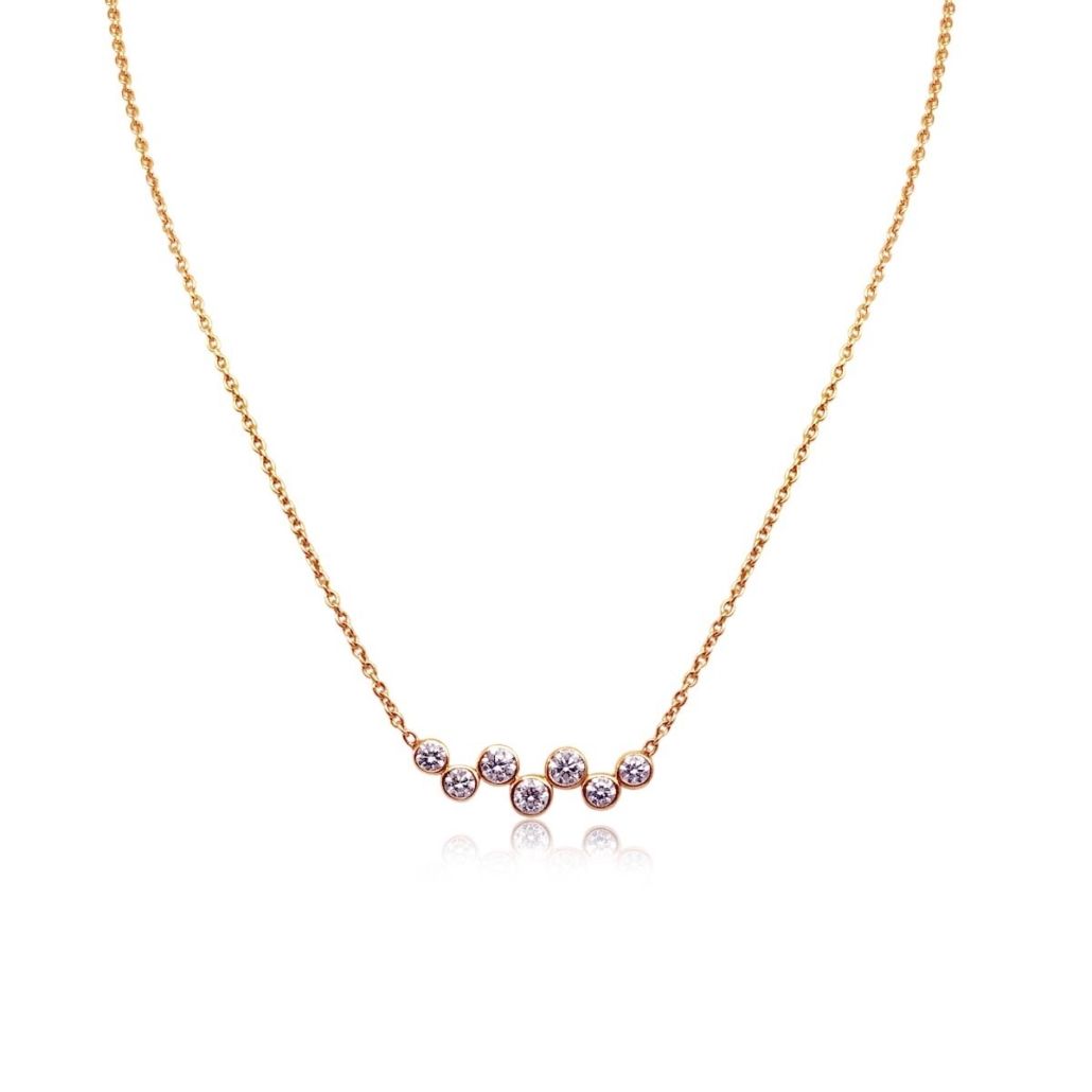 Diamond Bezel Bar Necklace in 14K Pink Gold 1868-43