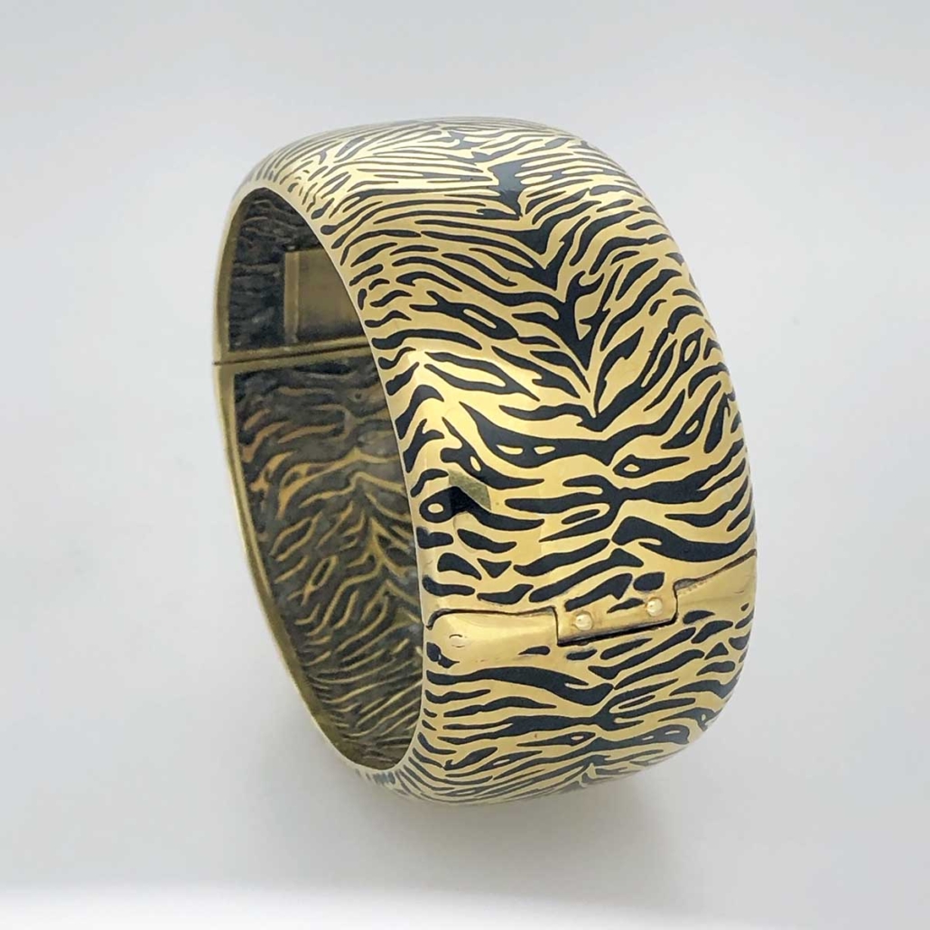 Yellow Gold and Enamel Tiger Cuff Bracelet 1903-53Y