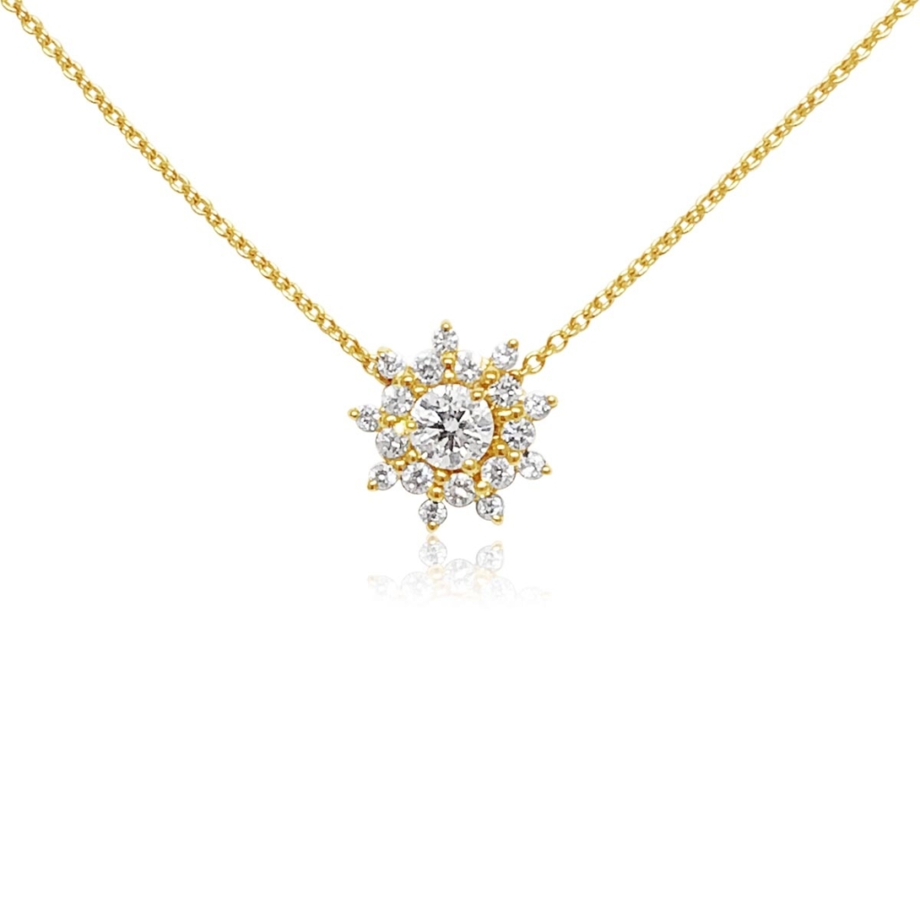 14K Yellow Gold Starburst Halo Pendant on Chain 1922-32