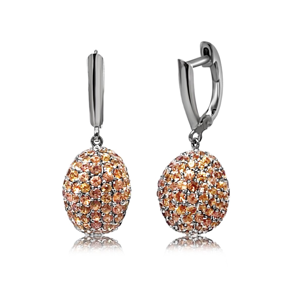 14K WG Orange Sapphire Egg Drop Earrings 1928-24