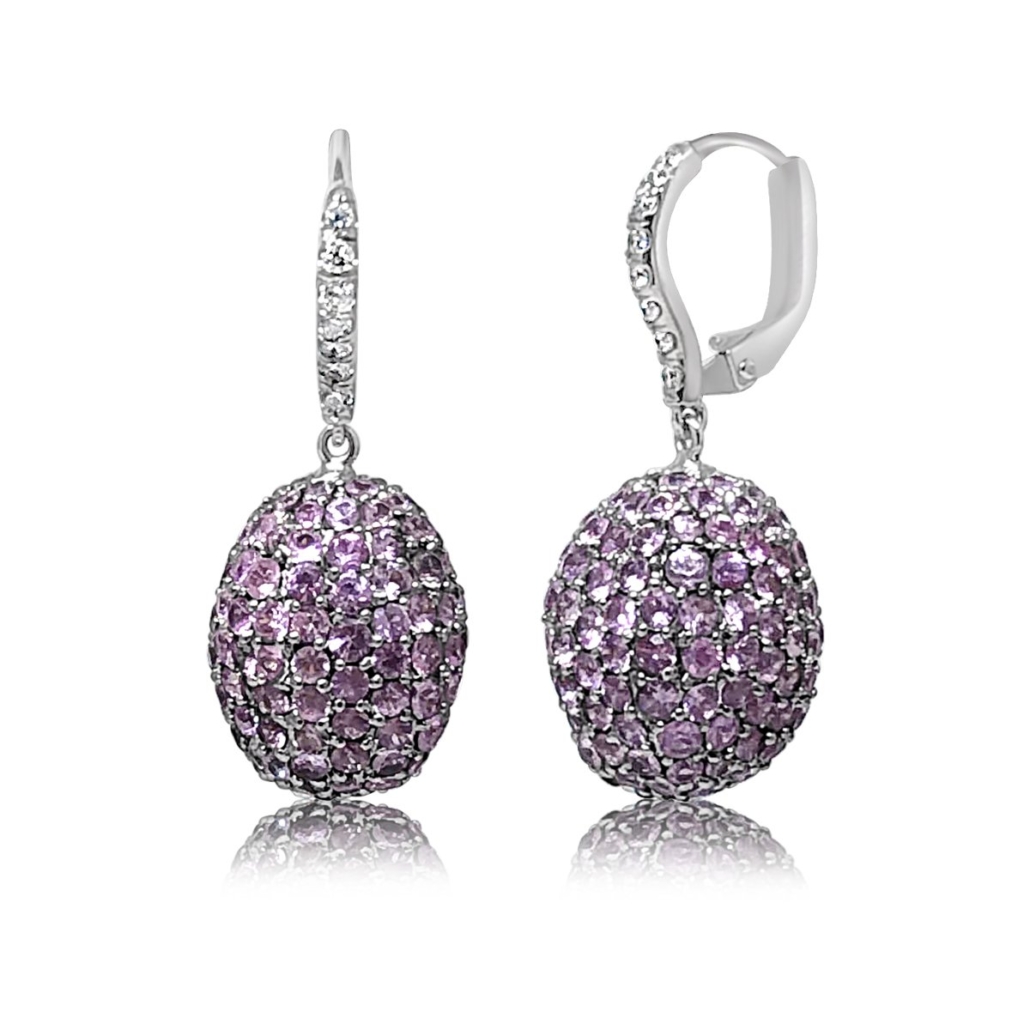 14K WG Pink Sapphire Egg Drop Earrings 1927-24