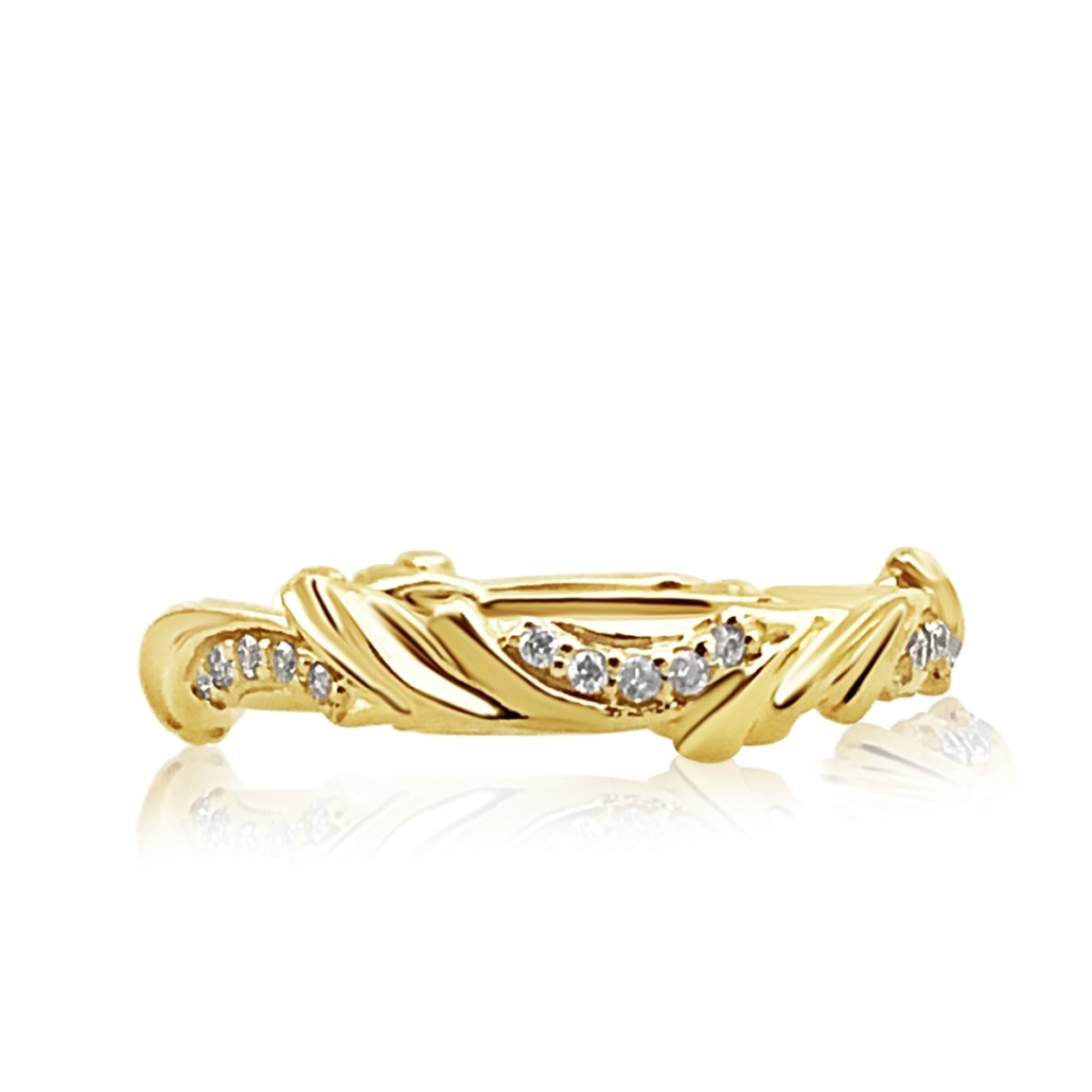 Laurel’s Wreath, 14K Yellow Gold Eternity Ring with Leaf Detail 1898-13