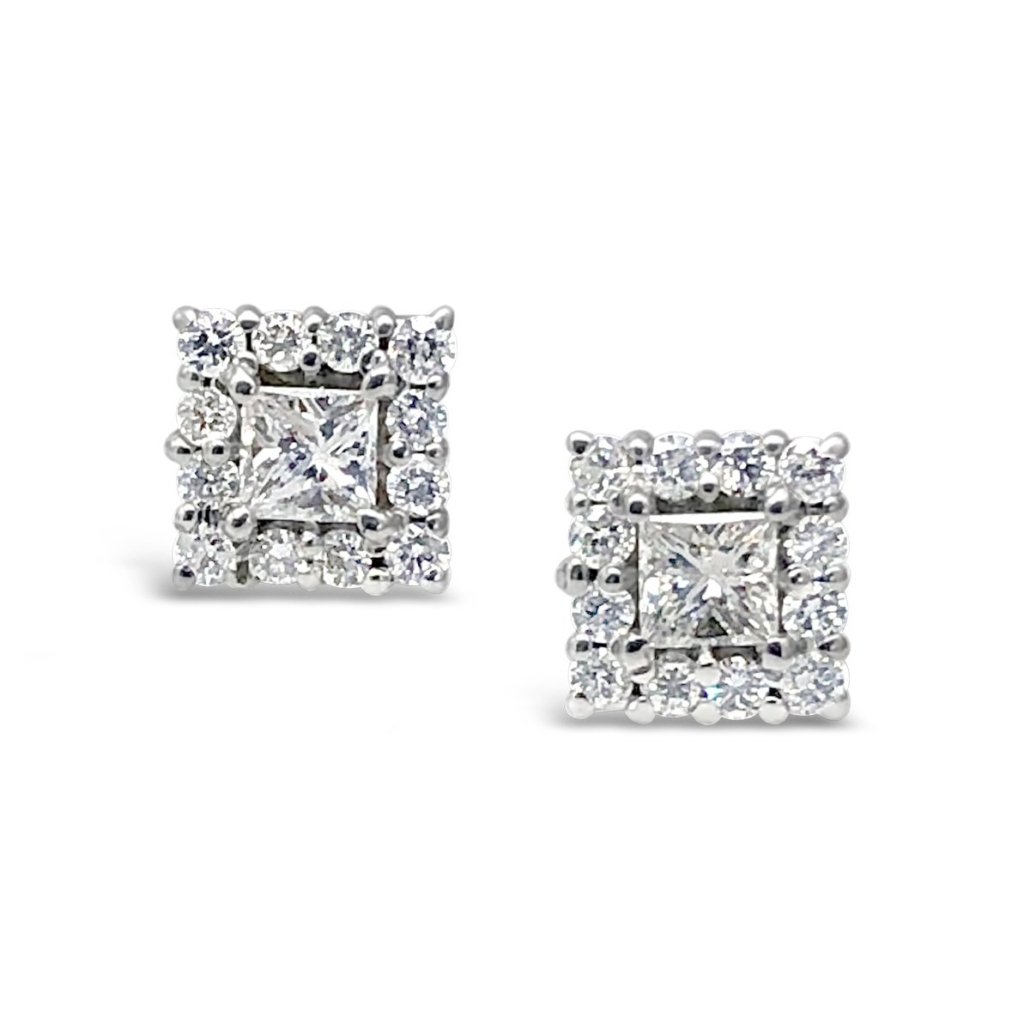 White Gold and Diamond Square Cluster Stud Earrings 1845-22