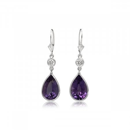 14k White Gold Amethyst and diamond Earrings