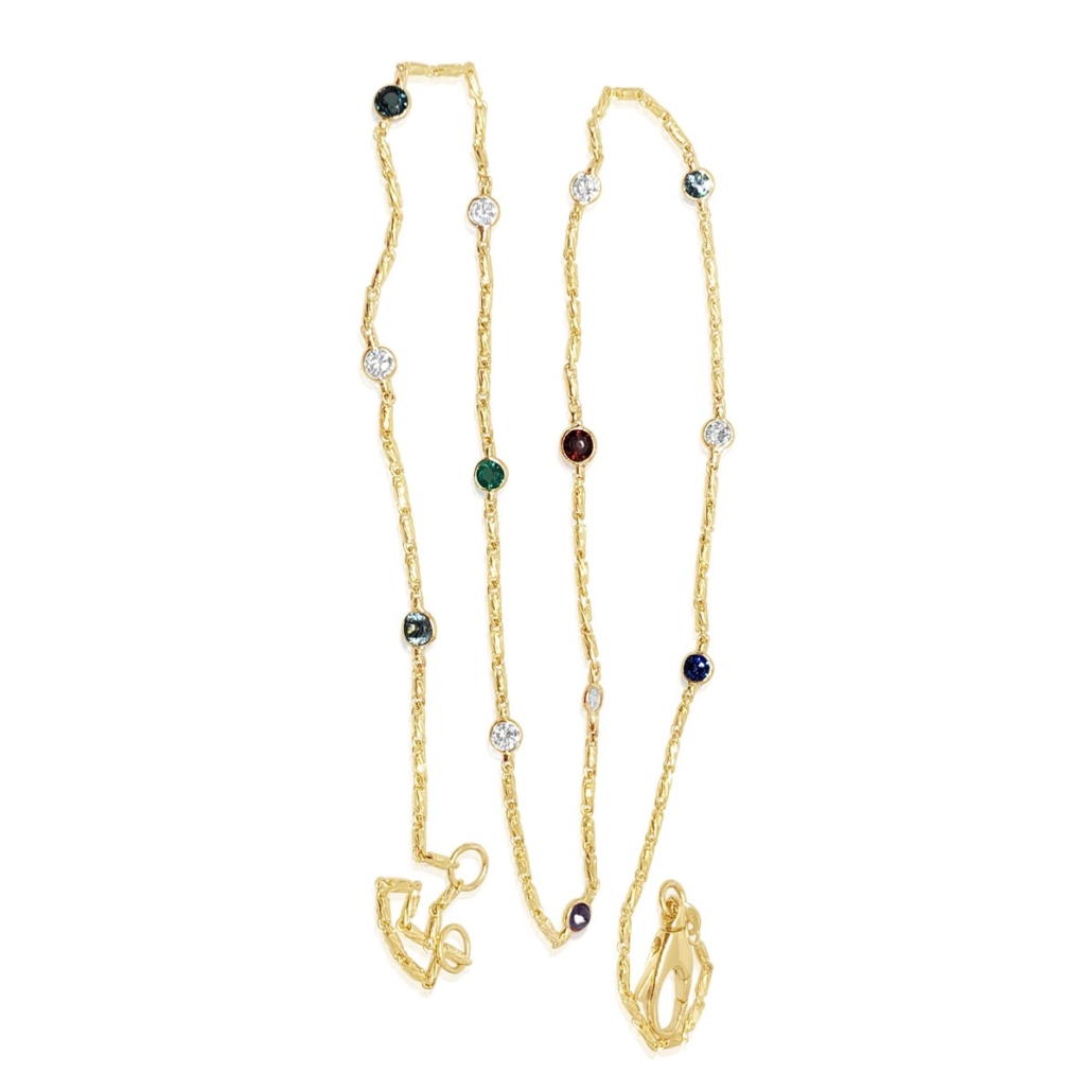 14K Yellow Gold Family Necklace With Diamonds and Gemstones 1847-42