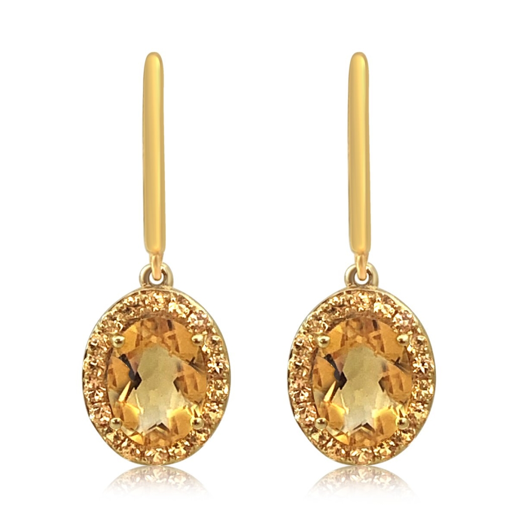 14K Yellow Gold Sunshine Halo Drop Earrings 1262-24 7602