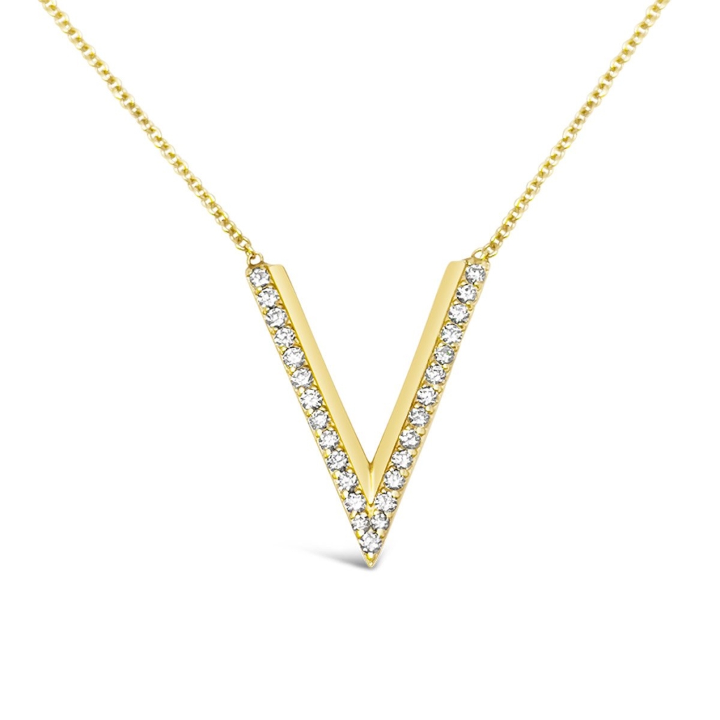 14K Yellow Gold and Diamond V Necklace 1961-43