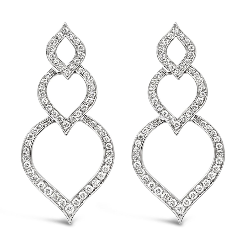 18k White Gold Diamond Leaf Stardust Earrings, 1999-24