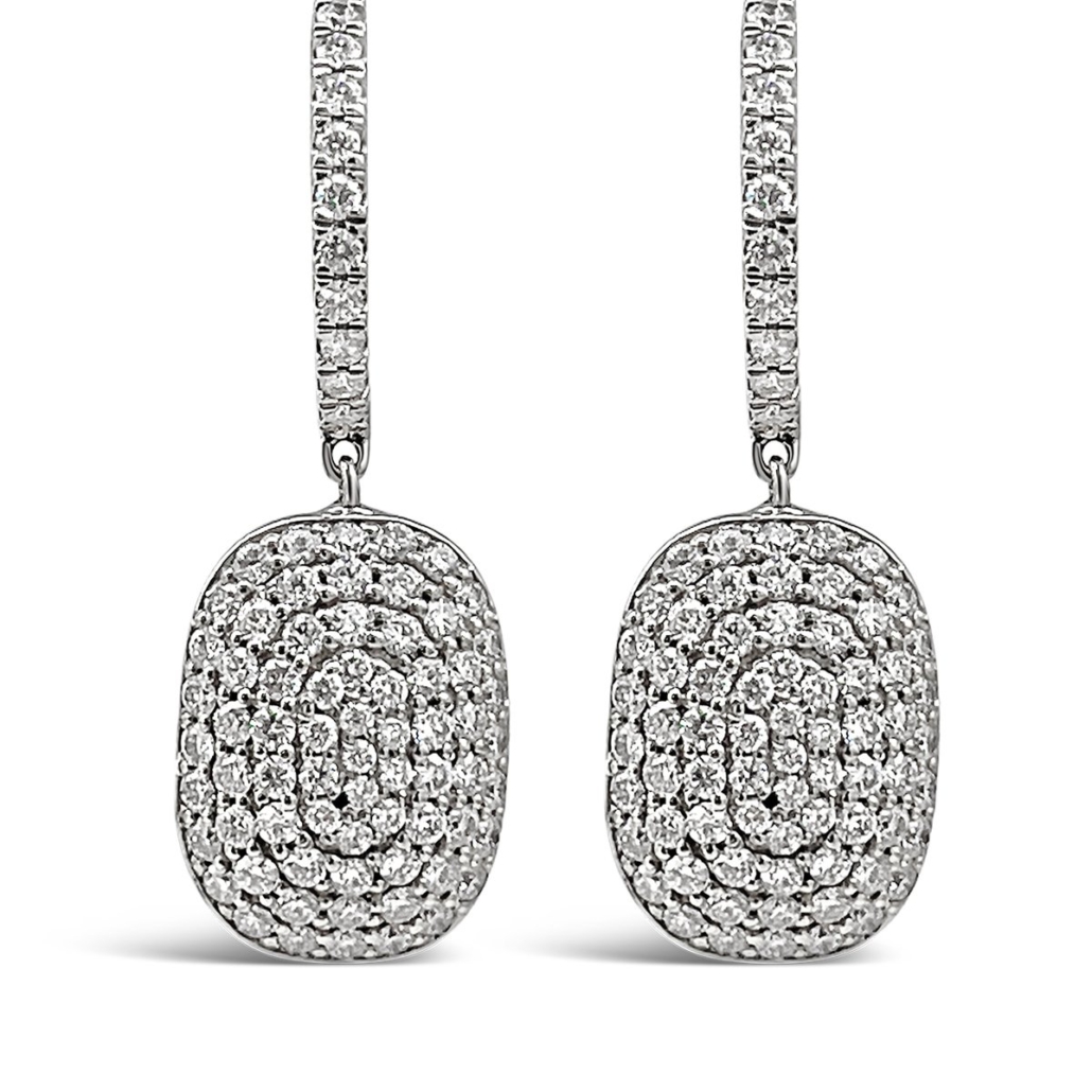 14k White Gold and Diamond Stardust Oval Dangle Earrings 2002-24