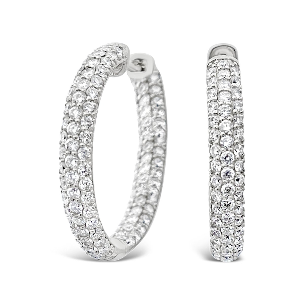 14k White Gold Diamond Cluster Hoops 2049-23