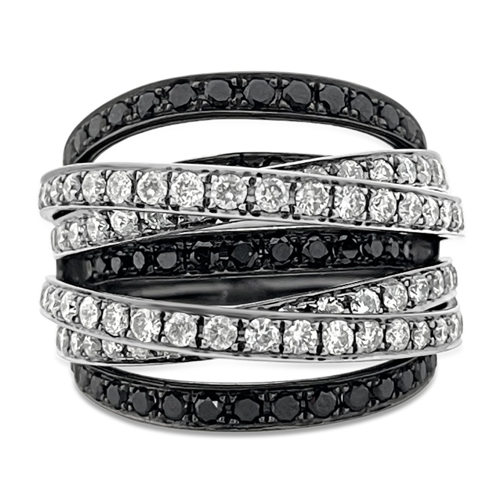 Black and White Diamond Bands Cocktail Ring, 2081-13