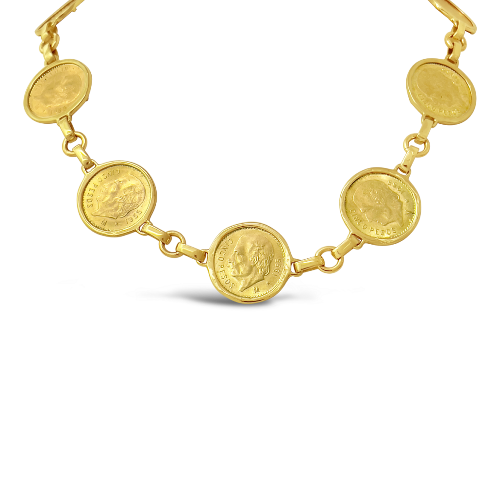 18k Yellow Gold Mexican Cinco Peso Coin Necklace  1971-42