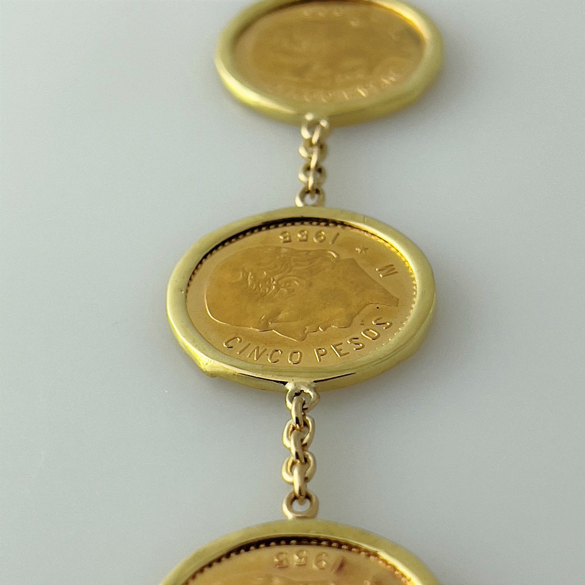 18K Yellow Gold Charm Mexican Coin Bracelet