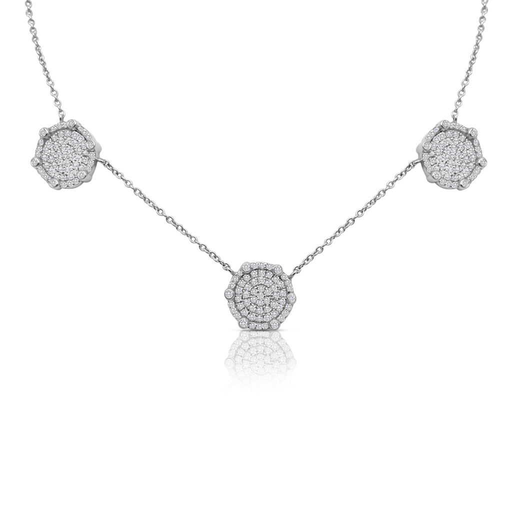 14k White Gold Mesmerizing Diamond Clusters Necklace 2312-43