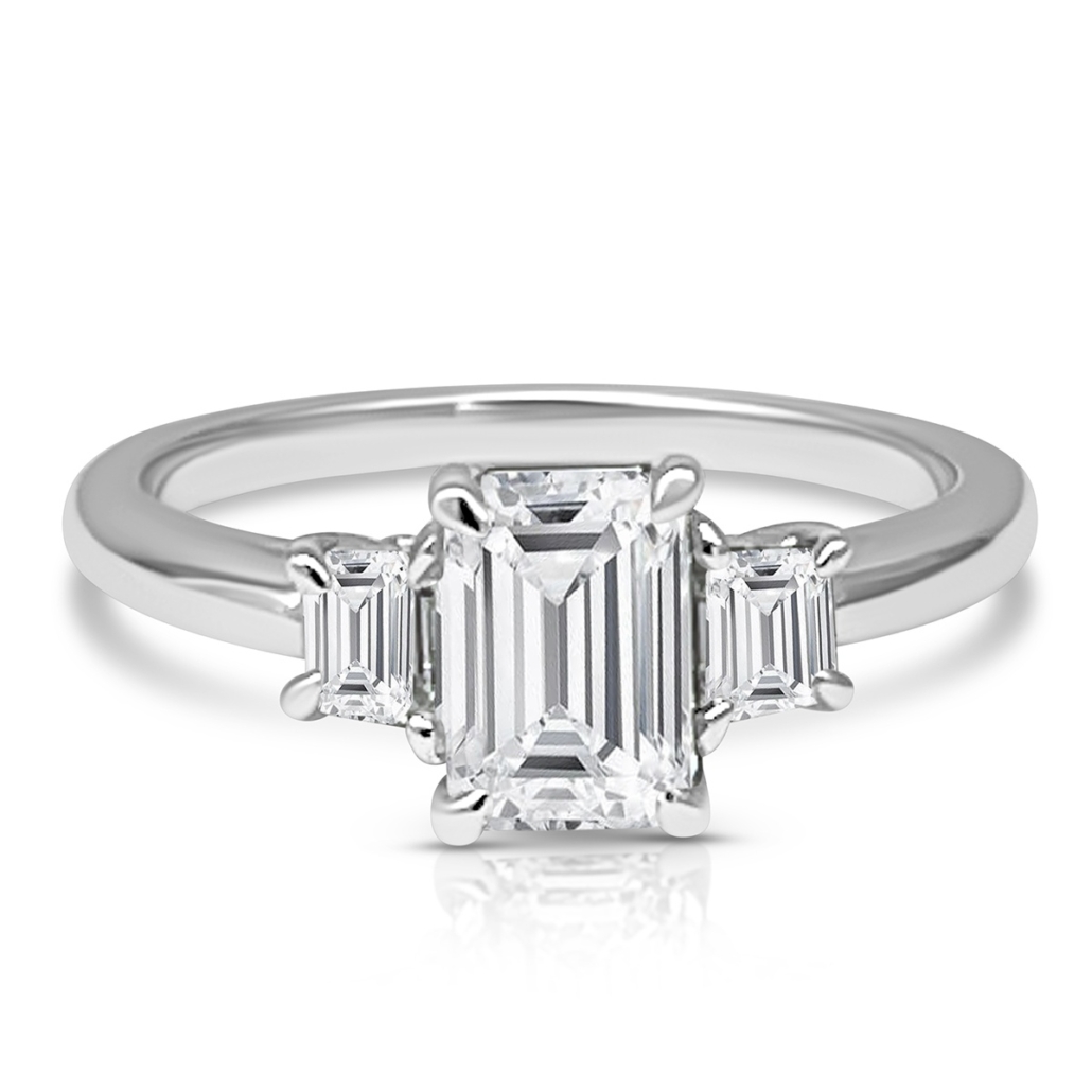 Emerald Cut and Trapezoid Diamond Engagement Ring 2146-11