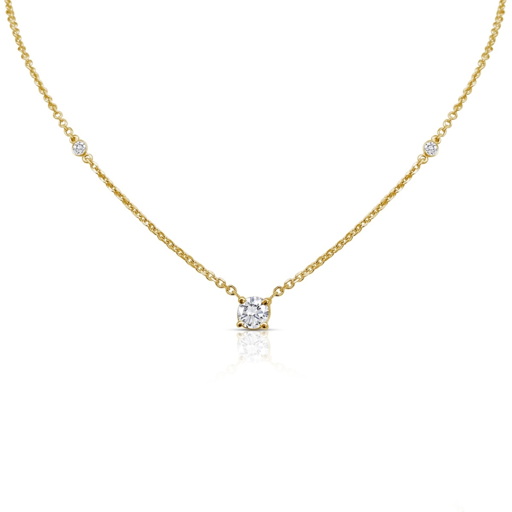 14k Y Golden Solitaire on a Diamond Accented Chain Necklace 2361-43