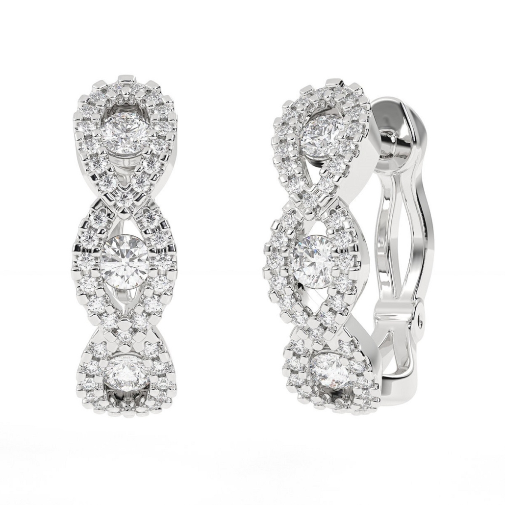 14k WG Braided Diamond Strand Hoop Earrings 2408-23