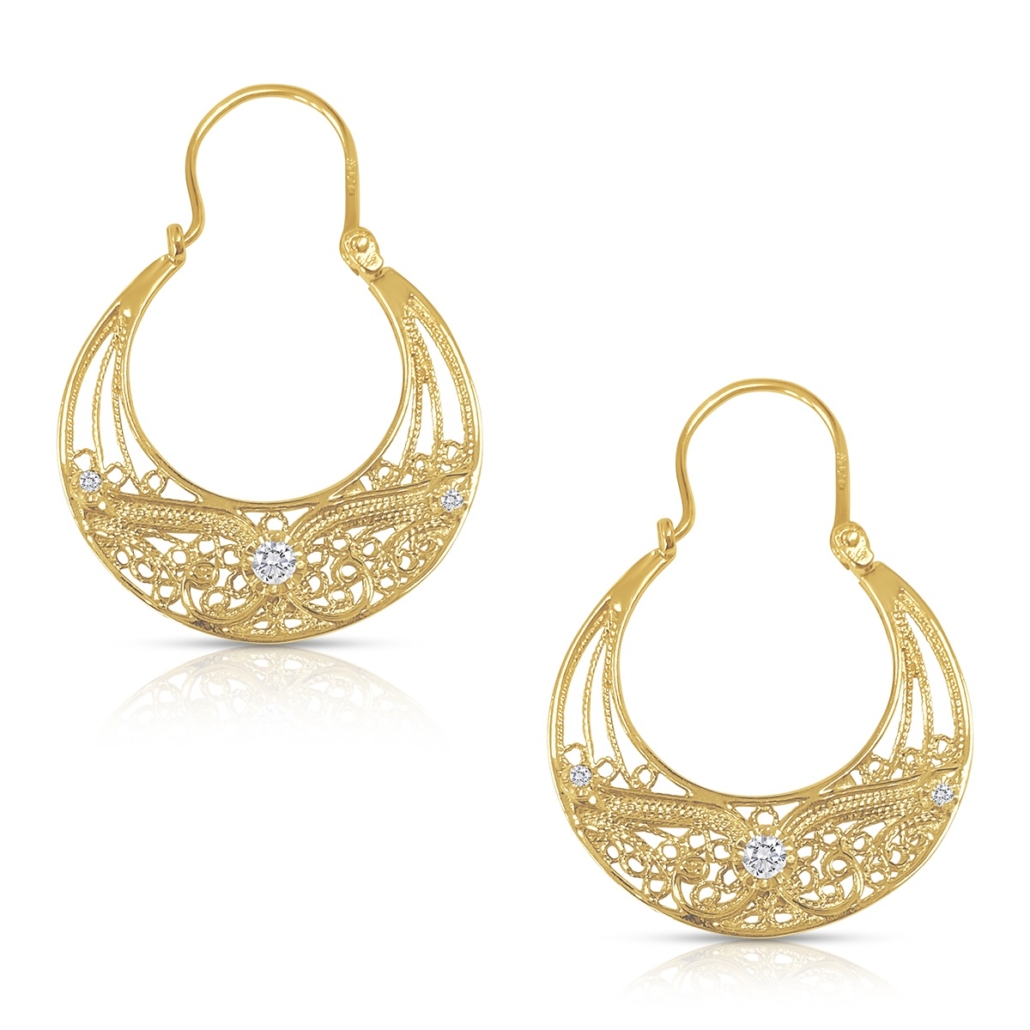 Golden Swirls Of Diamond Hoop Earrings 2050-23