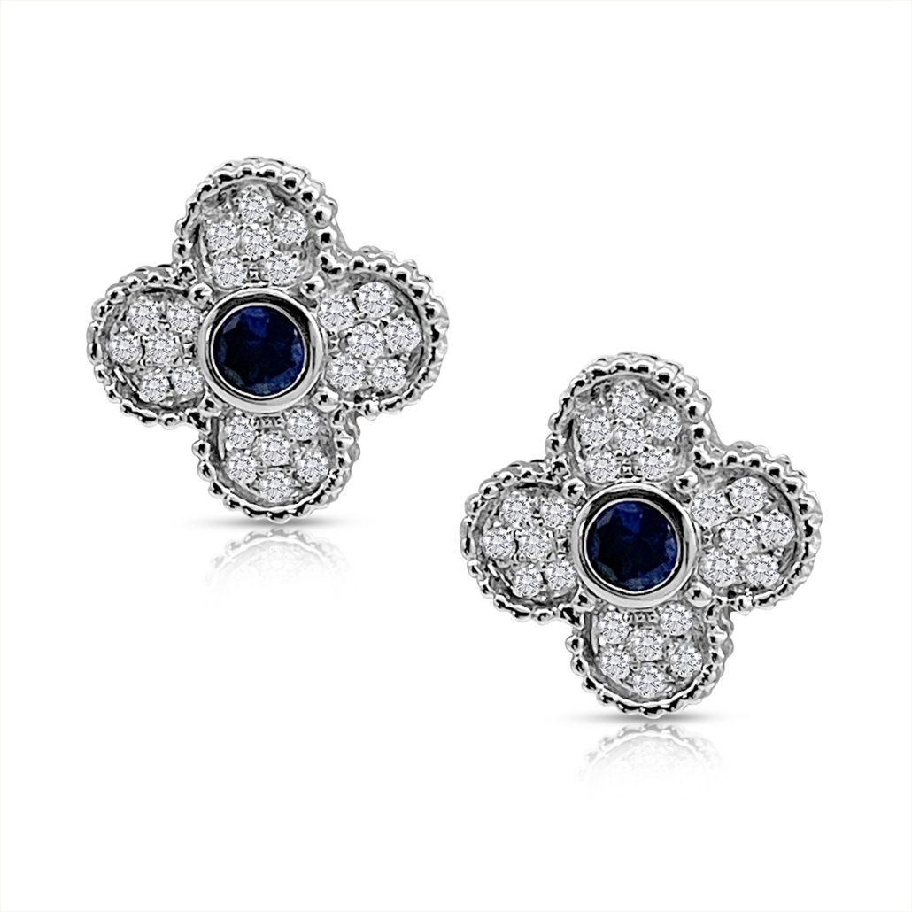 14k W Sapphire Diamond Clover Earrings 2397-22
