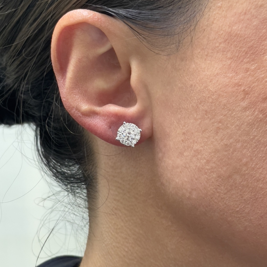 14k White Gold 9MM Diamond Halo Cluster Studs 2406-22