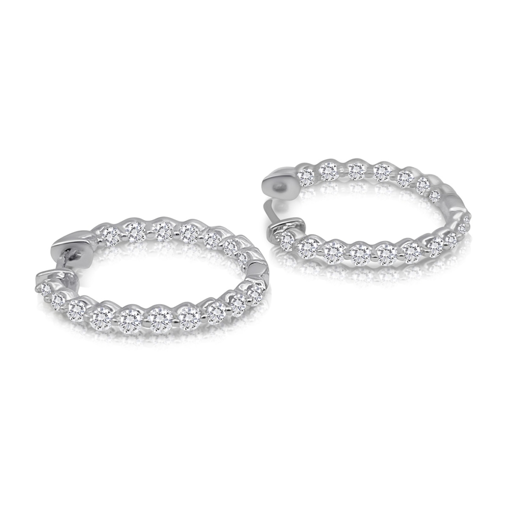 14k White 0.75 Inches Diamond Hoops 2409-23