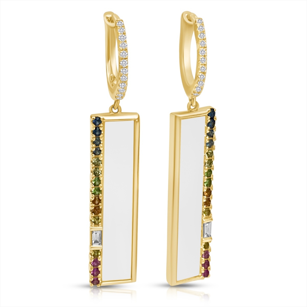 Yellow Gold Pearl & Sapphire Reflections Dangling Earrings 2420-23
